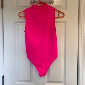 Good American Neon Pink Mock Neck Sleeveless Bodysuit Snap Top Women